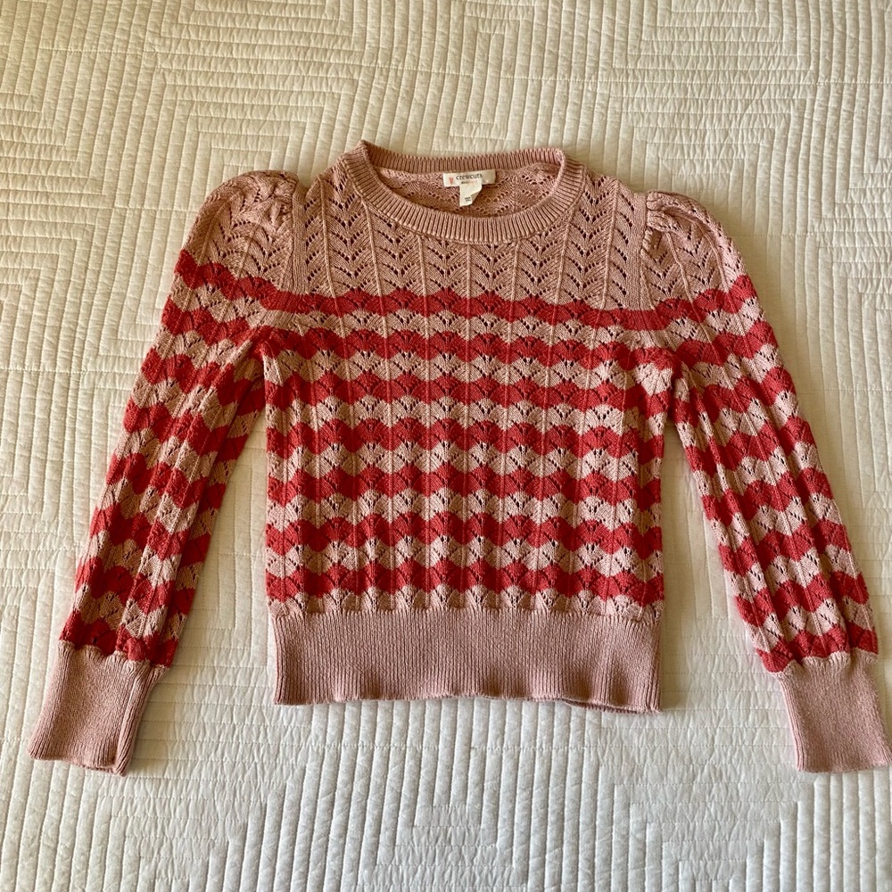 J. Crew Pointelle Popover Cotton Sweater S 6-7